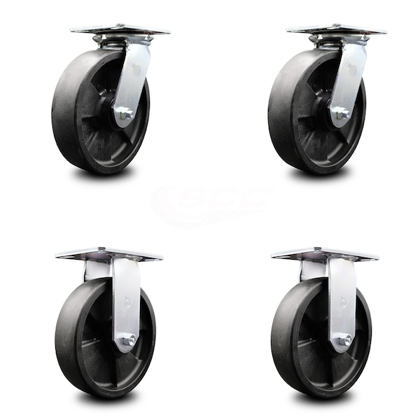 8 Inch Glass Filled Nylon Caster Set with Ball Bearings 2 Swivel 2 Rigid SCC